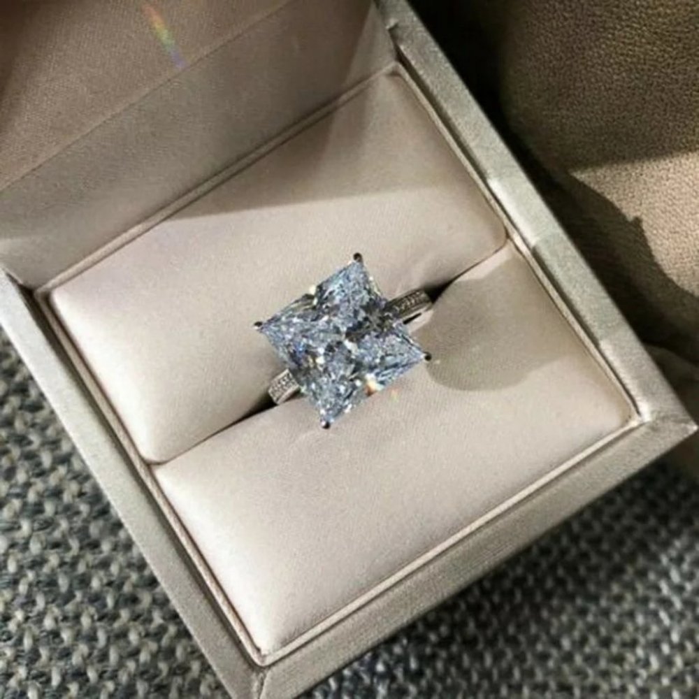 *NEW💎925 Sterling Silver Diamond Halo Square Ring - Picture 3 of 4